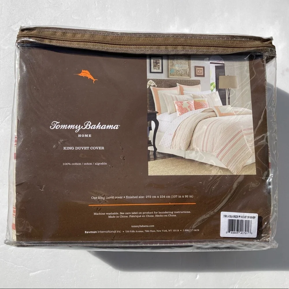 Tommy Bahama Home Duvet Cover La Scala Breezer Papaya 92” L x 107” W Cotton New